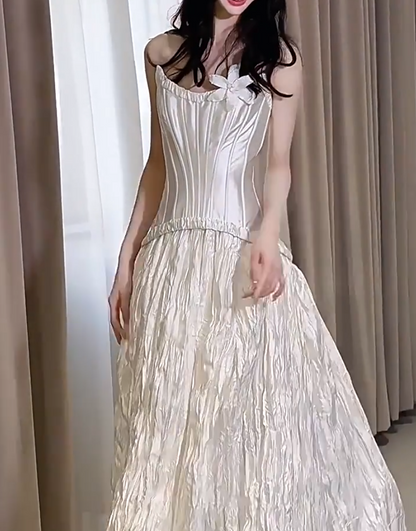 Glittering Strapless Satin Wedding Dress A-Line 3D Applique Bridal Dress AP6949