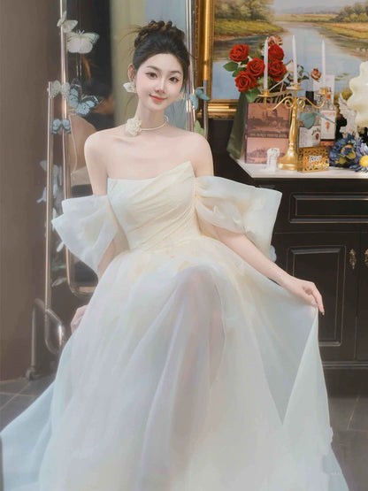 Fairy Off-Shoulder Bodice Wedding Dress Appliques A-Line Tulle Bridal Dress AP6961