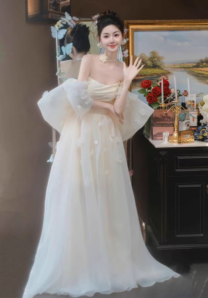 Fairy Off-Shoulder Bodice Wedding Dress Appliques A-Line Tulle Bridal Dress AP6961