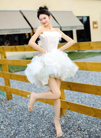 Beautiful Strapless A-Line Homecoming Dress 3D Floral White Birthday Outfit AP6965