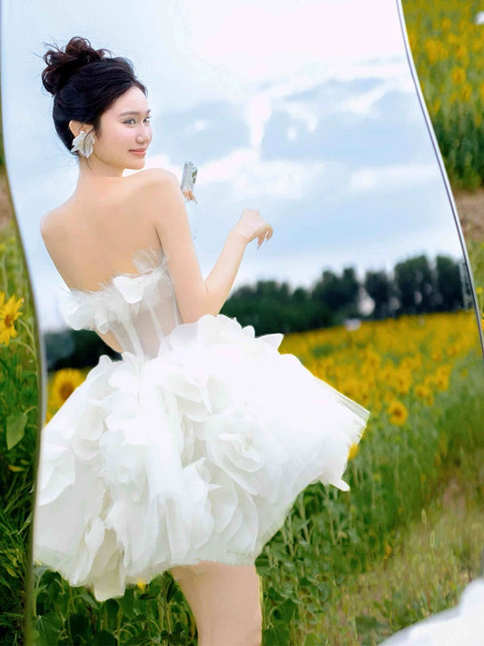 Beautiful Strapless A-Line Homecoming Dress 3D Floral White Birthday Outfit AP6965
