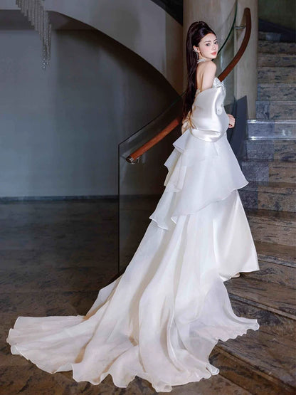 Superb Strapless Mermaid Wedding Dress With Tulle Train Sequins Bridal Dress AP6967