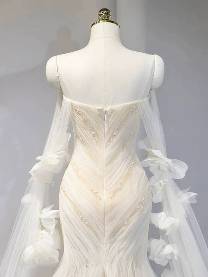 Appealing Appliques Off-Shoulder Tulle Wedding Dress  Beads Sequins Mermaid Bridal Dress AP6970