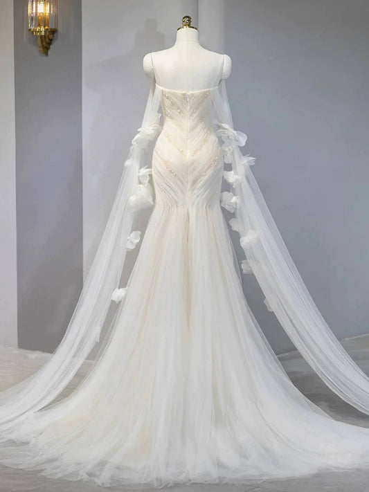 Appealing Appliques Off-Shoulder Tulle Wedding Dress  Beads Sequins Mermaid Bridal Dress AP6970