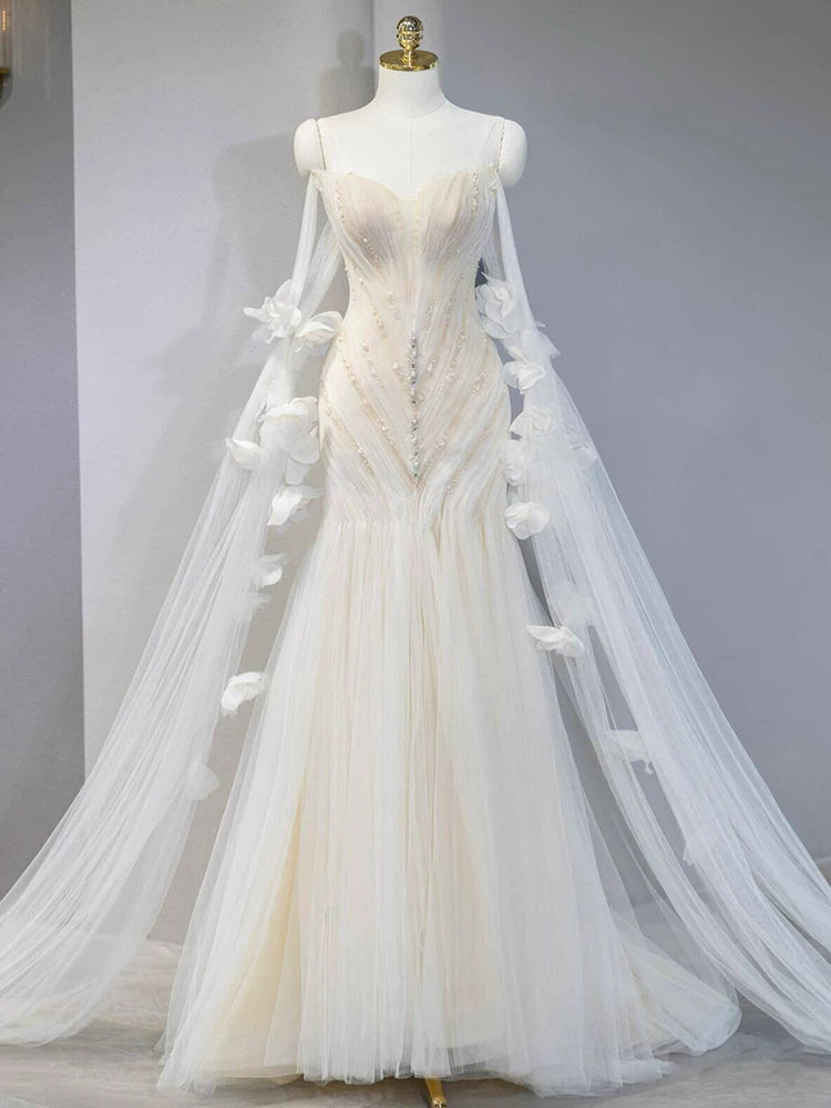 Appealing Appliques Off-Shoulder Tulle Wedding Dress  Beads Sequins Mermaid Bridal Dress AP6970