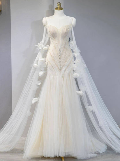 Appealing Appliques Off-Shoulder Tulle Wedding Dress  Beads Sequins Mermaid Bridal Dress AP6970