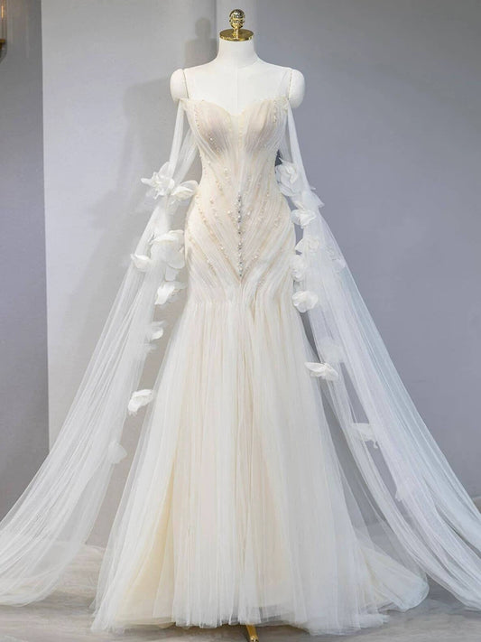 Appealing Appliques Off-Shoulder Tulle Wedding Dress  Beads Sequins Mermaid Bridal Dress AP6970