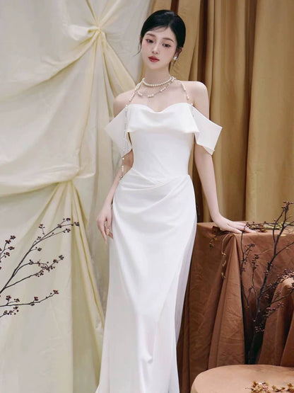 Eye-Catching Mermaid Wedding Dress Off-Shoulder Slit Satin Bridal Dress AP6976