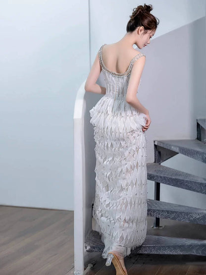 Fabulous Spaghetti Strap White Prom Dress Beading A-Line Evening Dress AP6991