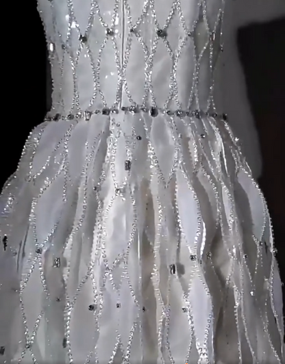 Fabulous Spaghetti Strap White Prom Dress Beading A-Line Evening Dress AP6991