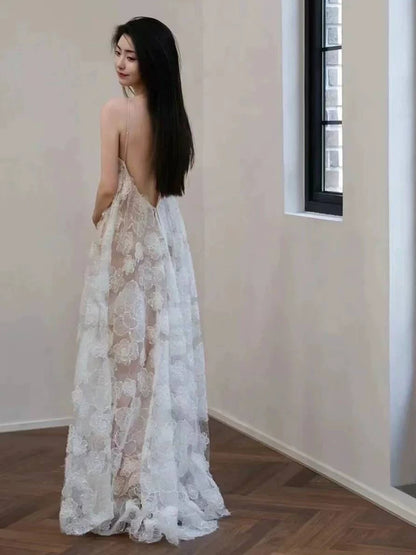 Luxury Halter Neck Backless Wedding Dress Appliques A-Line Bridal Dress AP6994
