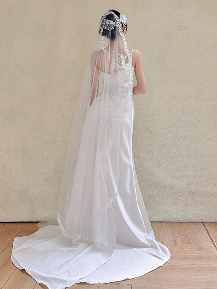 Classical One Shoulder A-Line Wedding Dress With Veil Tulle Appliques Bridal Dress AP6997