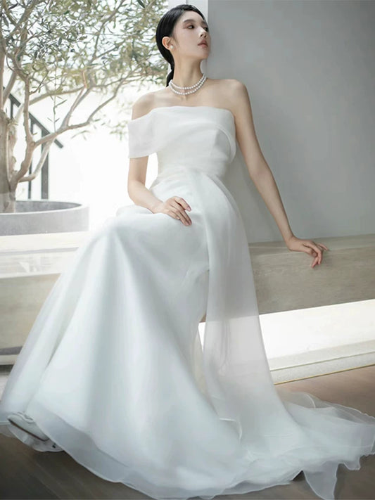 Ethereal Satin Tulle Mermaid Wedding Dress Off-Shoulder Bridal Outfit AP7003