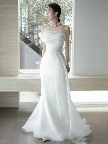 Ethereal Satin Tulle Mermaid Wedding Dress Off-Shoulder Bridal Outfit AP7003