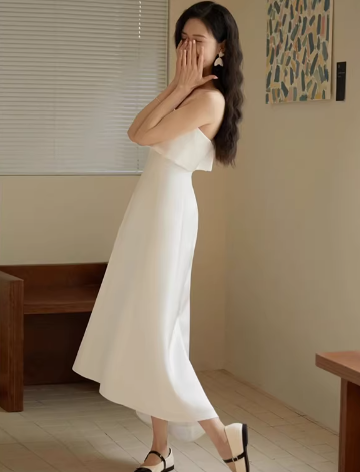 Charming Strapless White Wedding Dress Satin A-Line Bridal Dress AP7015