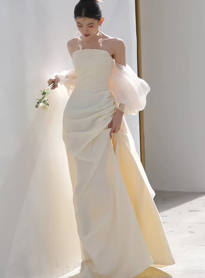 Adorable Tulle Off-Shoulder Prom Dress Satin Slit Mermaid Evening Dress AP7017