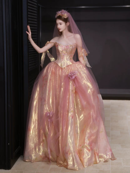 Maximalism Off-Shoulder A-Line Prom Dresses Embroidered Bodice Appliques Tulle Evening Gowns AP7032