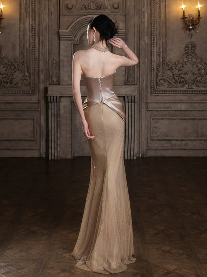 Casual Strapless Mermaid Prom Dress Inspo Satin Bodice Sequins Formal Dress AP7036