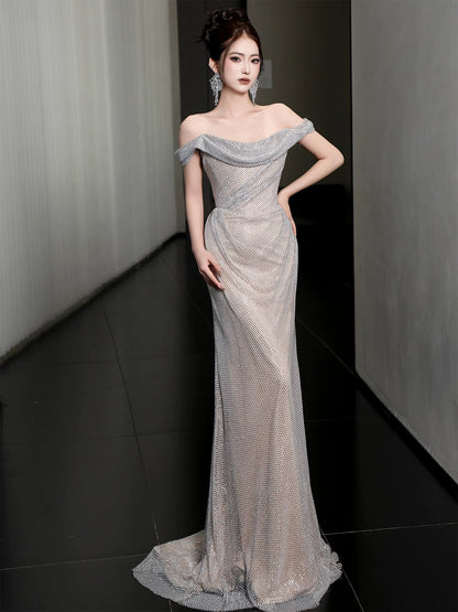 Hot Girls Off-Shoulder Sheath Prom Dress Inspiration Sequins  Formal Dress AP7040