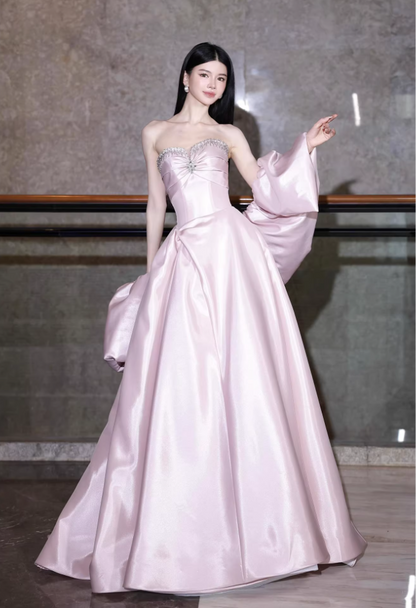Fairy Strapless A-Line Pink Prom Dress With Shawl Beaded Formal Dress AP7041