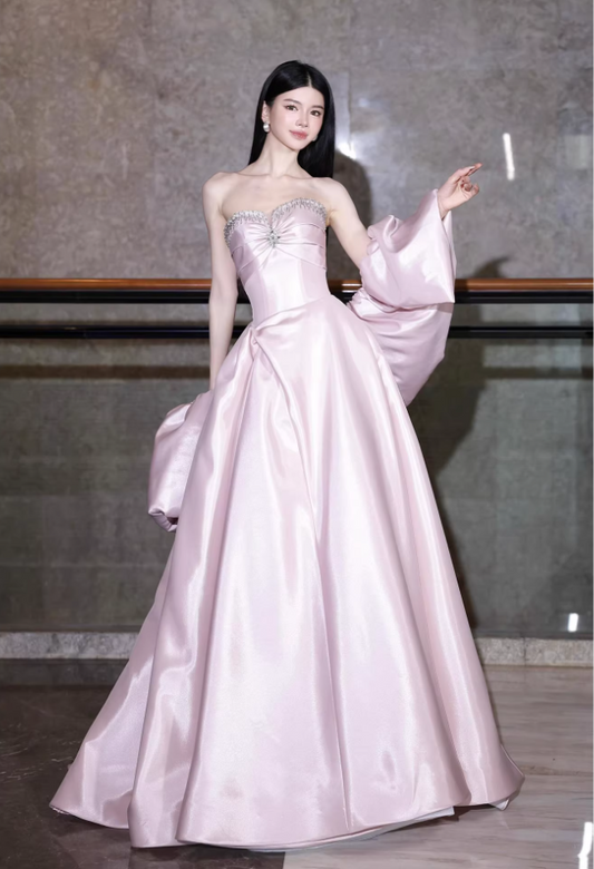 Fairy Strapless A-Line Pink Prom Dress With Shawl Beaded Formal Dress AP7041