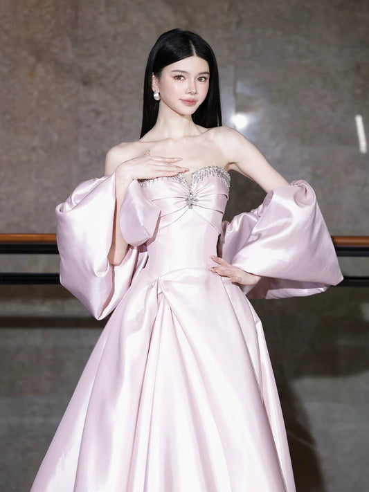 Fairy Strapless A-Line Pink Prom Dress With Shawl Beaded Formal Dress AP7041