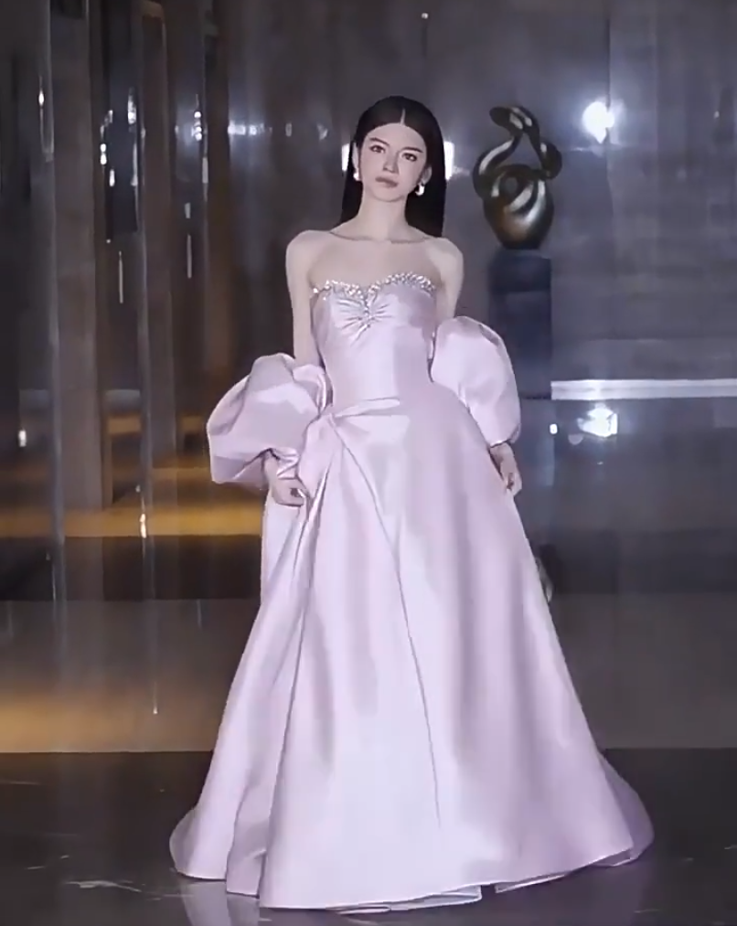 Fairy Strapless A-Line Pink Prom Dress With Shawl Beaded Formal Dress AP7041