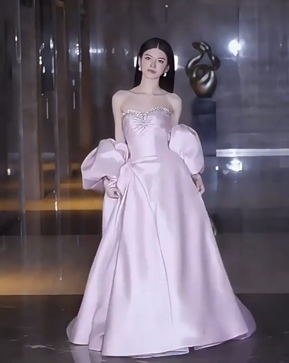 Fairy Strapless A-Line Pink Prom Dress With Shawl Beaded Formal Dress AP7041