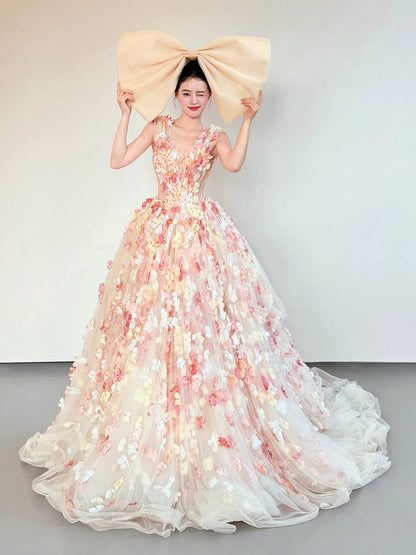 Lovely Spaghetti Strap Appliques Prom Dress Beads Bow A-Line Evening Dress AP7044