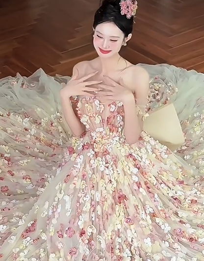 Lovely Spaghetti Strap Appliques Prom Dress Beads Bow A-Line Evening Dress AP7044