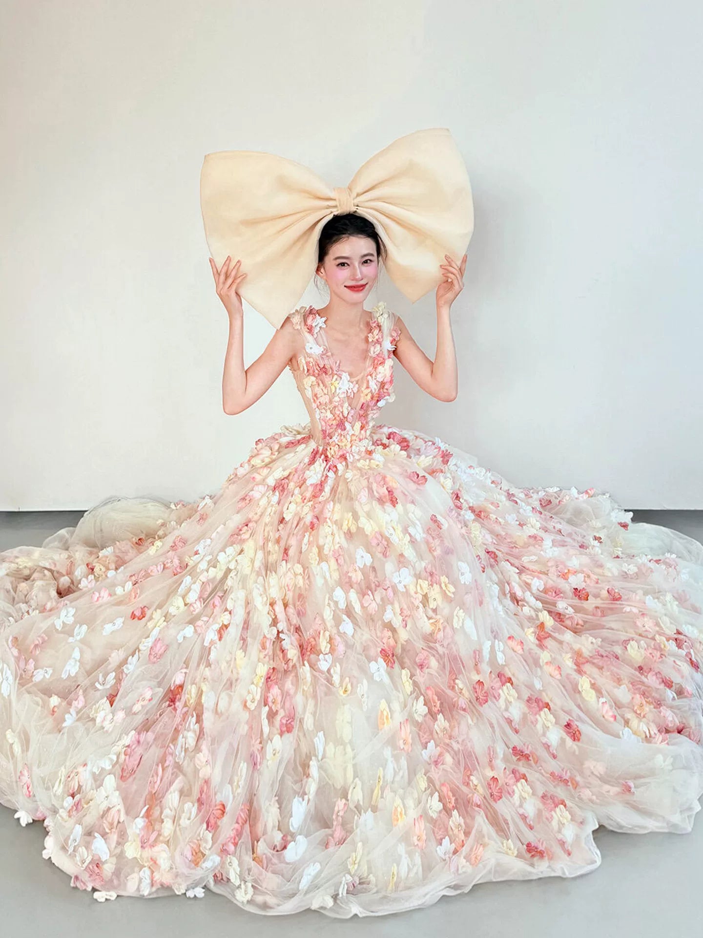 Lovely Spaghetti Strap Appliques Prom Dress Beads Bow A-Line Evening Dress AP7044