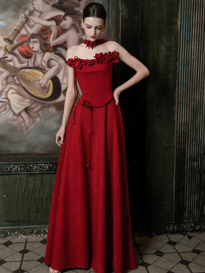 Wonderful Strapless Appliques Prom Dress With Scarf Burgundy Mermaid Formal Dress AP7049
