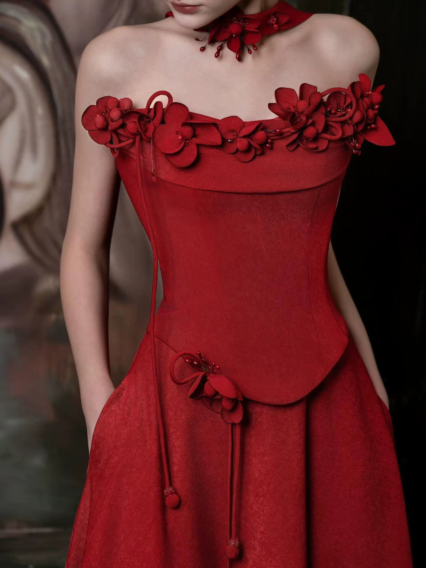 Wonderful Strapless Appliques Prom Dress With Scarf Burgundy Mermaid Formal Dress AP7049