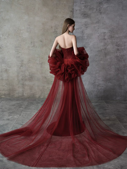 Amazing Strapless Beads Prom Dress With Shawl Burgundy Mermaid Formal Dress AP7050