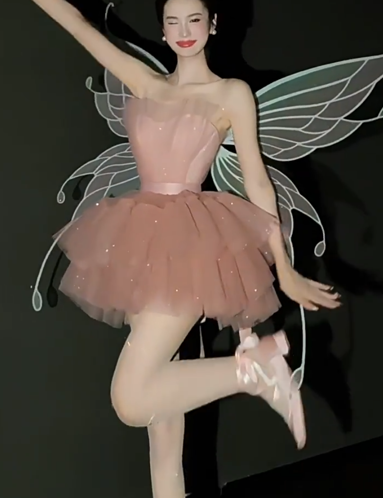Appealing Strapless Homecoming Dress Tiered Pink Hoco Outfit Sequins Tulle A-Line Birthday Gown AP7051