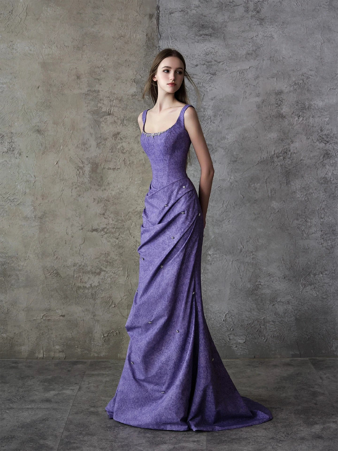 Enticing Spaghetti Strap Lavender Prom Dresses Beading Mermaid Evening Dress AP7055