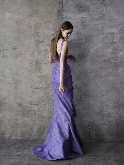 Enticing Spaghetti Strap Lavender Prom Dresses Beading Mermaid Evening Dress AP7055