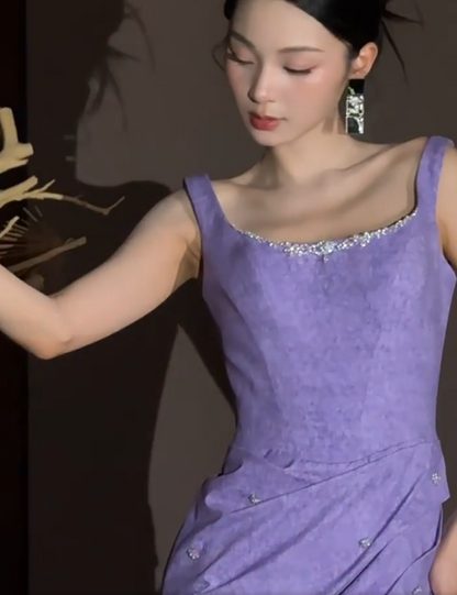 Enticing Spaghetti Strap Lavender Prom Dresses Beading Mermaid Evening Dress AP7055