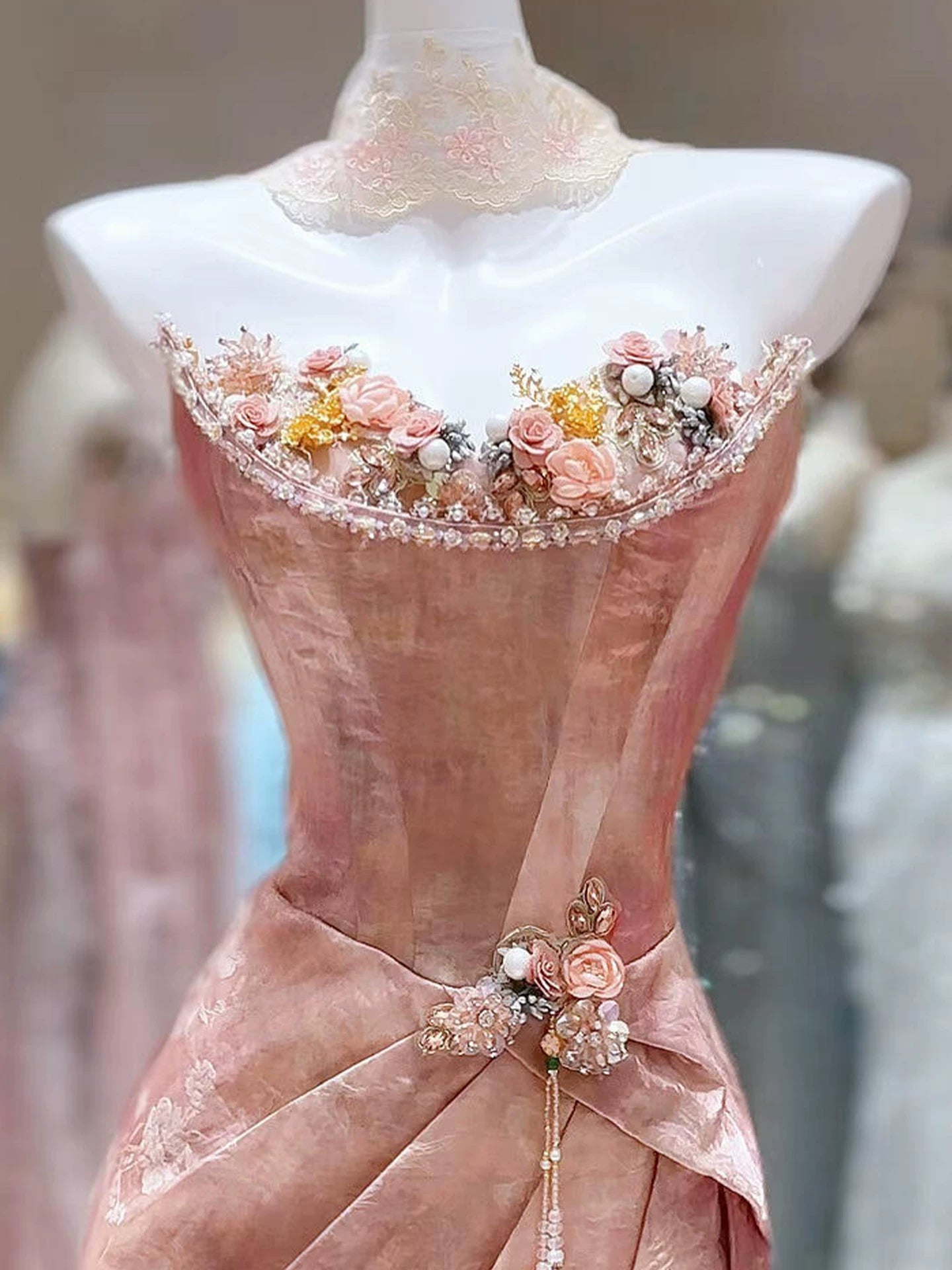 Shiny Strapless Pink Prom Dress With Scarf Sheath Beading Appliques Formal Dress AP7056
