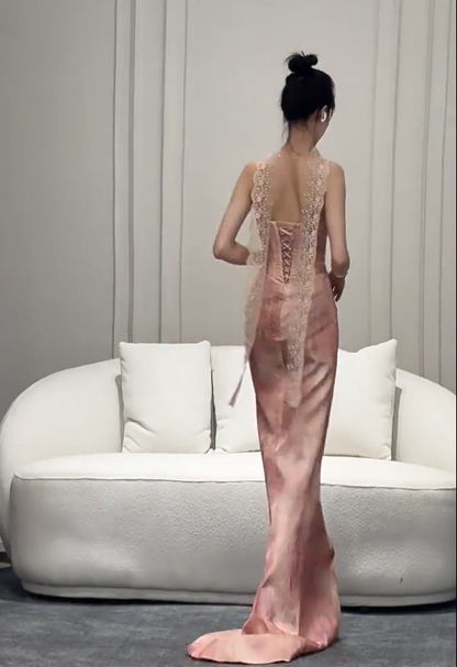 Shiny Strapless Pink Prom Dress With Scarf Sheath Beading Appliques Formal Dress AP7056