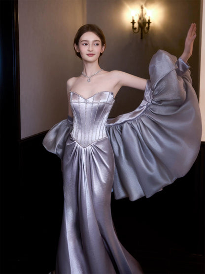 Cozy Strapless Blue Prom Dress Inspo Beads Mermaid Formal Dress AP7064