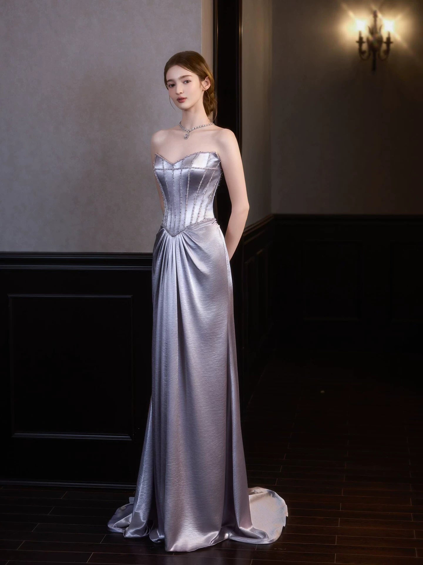 Cozy Strapless Blue Prom Dress Inspo Beads Mermaid Formal Dress AP7064
