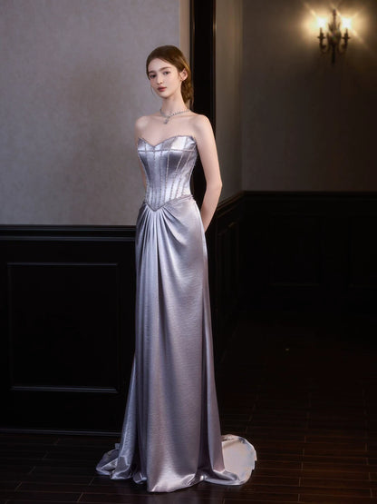 Cozy Strapless Blue Prom Dress Inspo Beads Mermaid Formal Dress AP7064