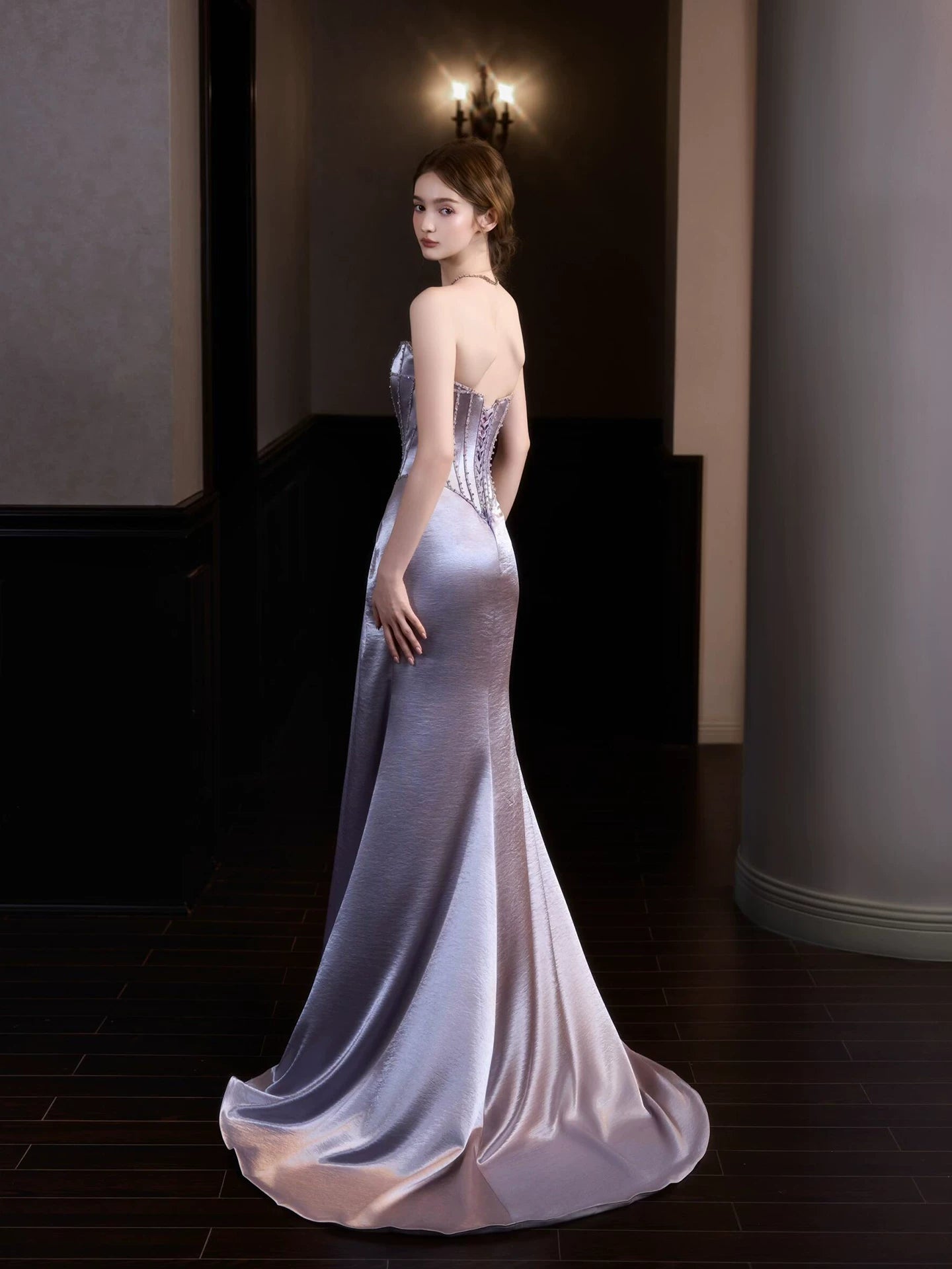 Cozy Strapless Blue Prom Dress Inspo Beads Mermaid Formal Dress AP7064