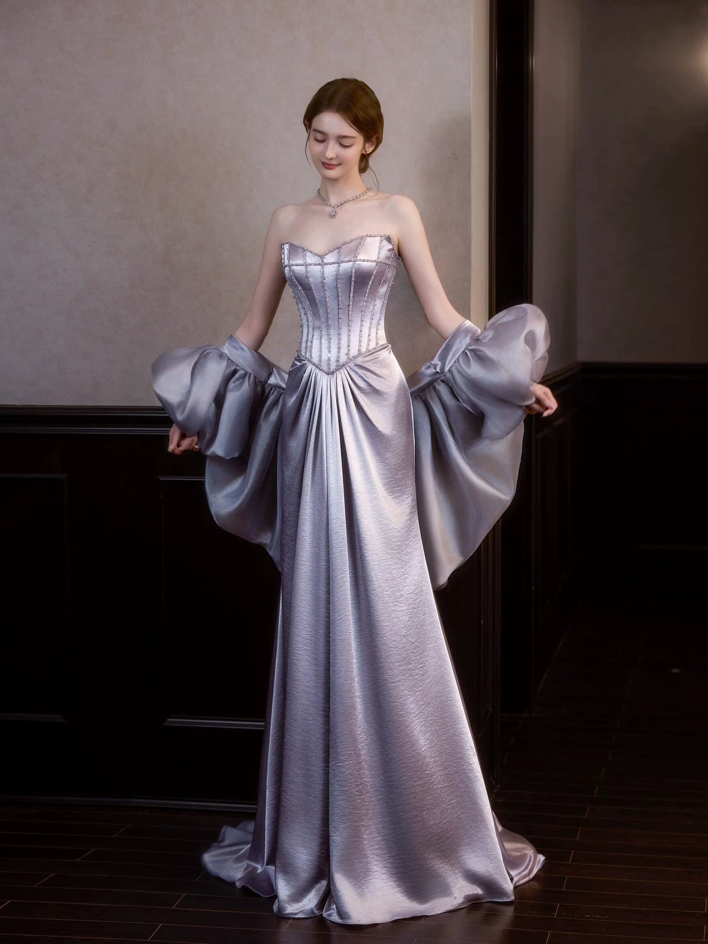 Cozy Strapless Blue Prom Dress Inspo Beads Mermaid Formal Dress AP7064