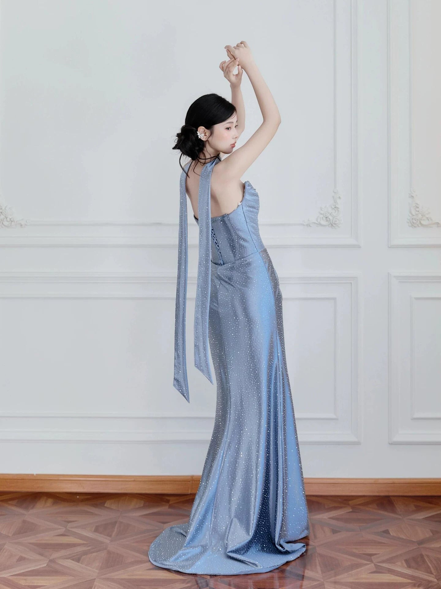 Celestial Strapless Blue Prom Dress With Shawl Sequins Sheath Formal Dress AP7069