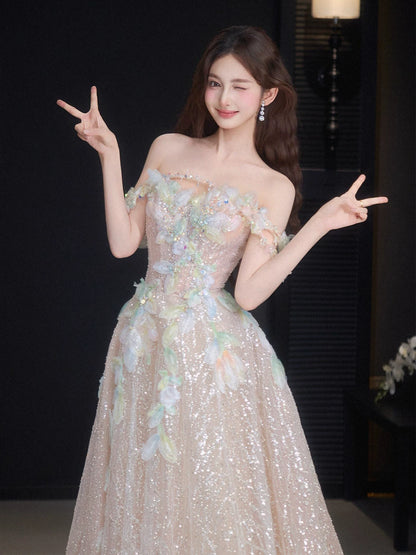 Custom Off-Shoulder Appliques Prom Dress Inspiration Sequins A-Line Formal Dress AP7071