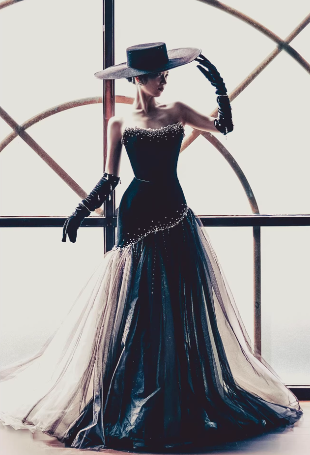 Luxurious Strapless Black Mermaid Prom Dress Beads Tulle Formal Dress AP7076