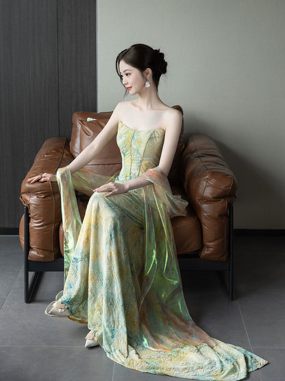 Vintage Strapless Mermaid Prom Dress Textured Florals Evening Dress AP7084