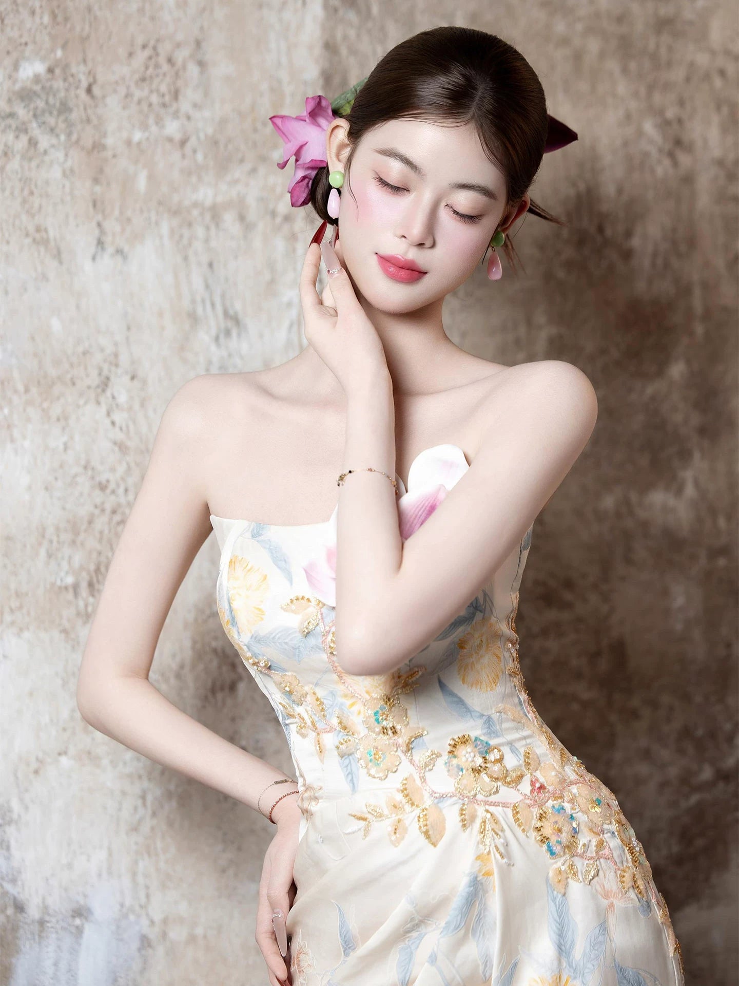 Artistic Strapless Mermaid Prom Dress Appliques Sequins Evening Dress AP7087